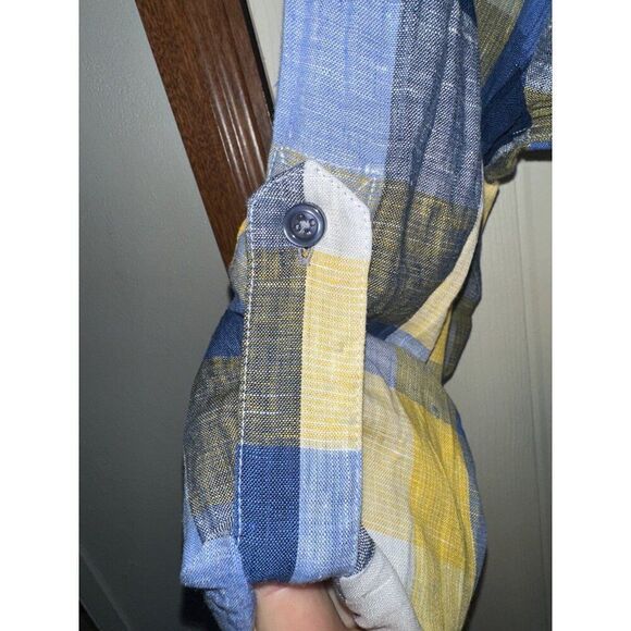 INSERCH Mens Long Sleeve New Multi Color Plaid Shirt 100% LinenSize Large - Picture 9 of 13